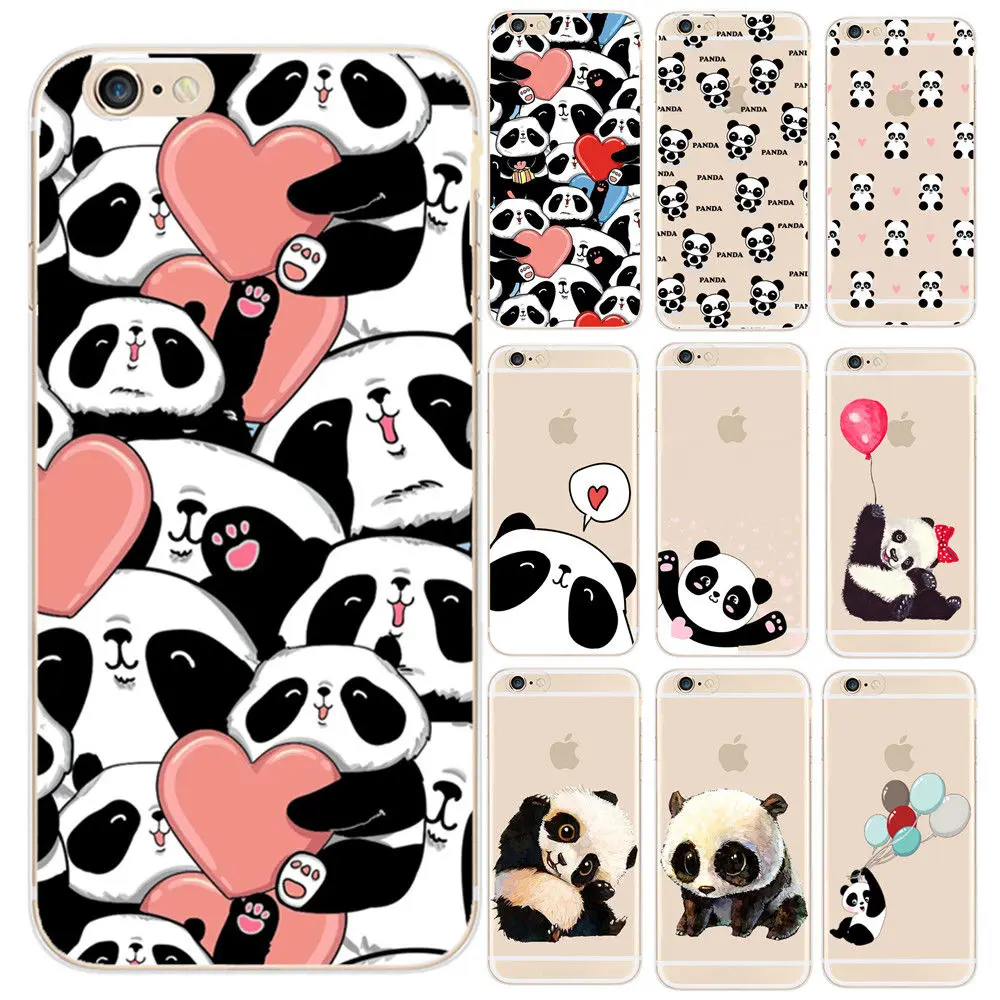 Lovely Cartoon Animal Panda Heart Phone Case For Iphone X 6 6S 7 SE 5 5S 8 Plus Transparent Plastic Back Cover Coque Shell