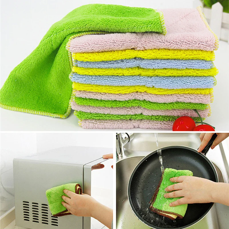 Кухонное безмасляное чистящее полотенце из микрофибры, двухстороннее абсорбирующее полотенце для посуды, тряпичное полотенце для мытья посуды, полотенце из микрофибры