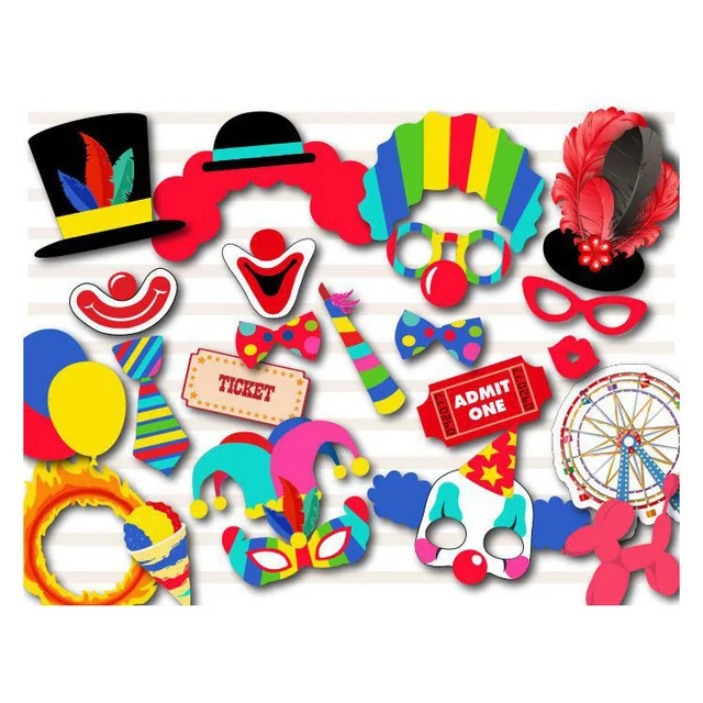 30pcs/set Circus Clown Photo Booth Props DIY Fun Circus Joker Photobooth Props Baby Kids Happy Birthday Party Decoration Favor