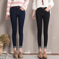 Женские хлопковые Стрейчевые обтягивающие джинсы с высокой талией 2019 весенние повседневные облегающие узкие брюки больших размеров
