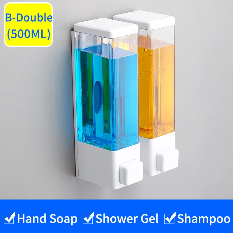 Liquid Soap Dispenser Wall Mounted 500ml Shower Gel Shampoo Dispenser Detergent Triple Hand Hotel Mall Kitchen Hand Soap Bottle - Цвет: B-Double