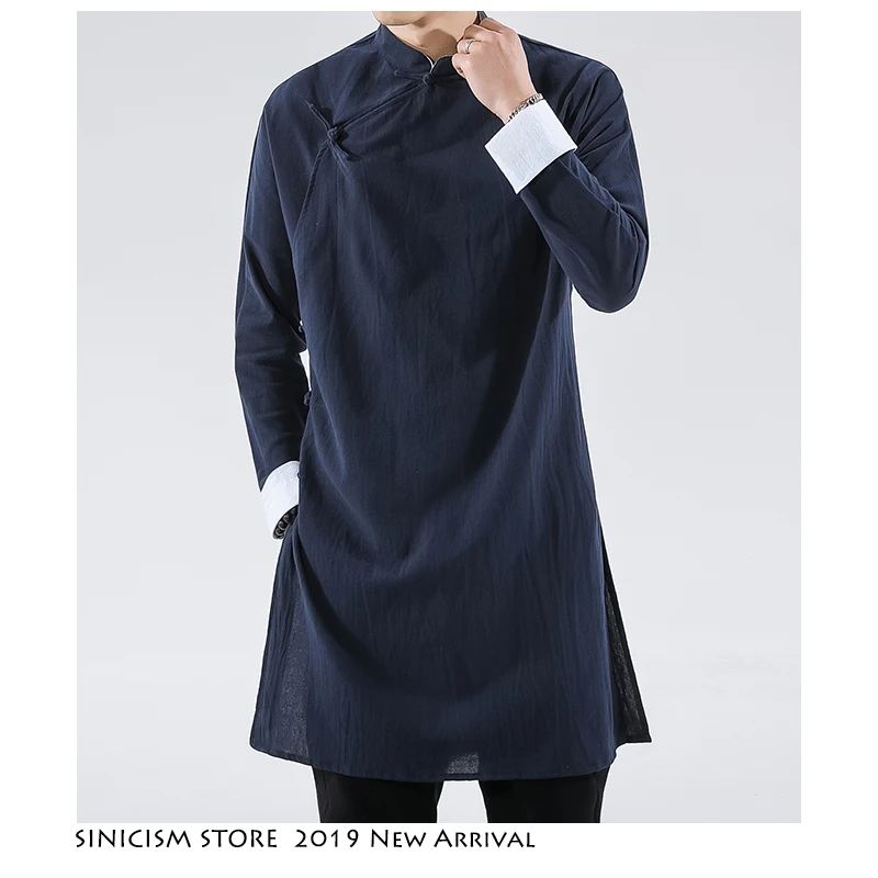 

Sinicism Store Men Black Streetwearm Coat Men 2019 Mens Linen Jacket Long Coat Male Chinese Style Harujuku Wind Breaker
