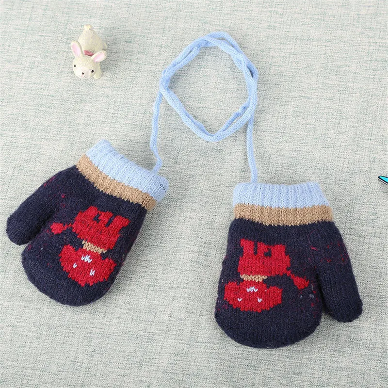 Cute Infant Baby Gloves Thicken Hot Girls Boys Of Winter Warm Rope Full Finger Cartoon Soft Knitting kid Mittens Gloves  (2)