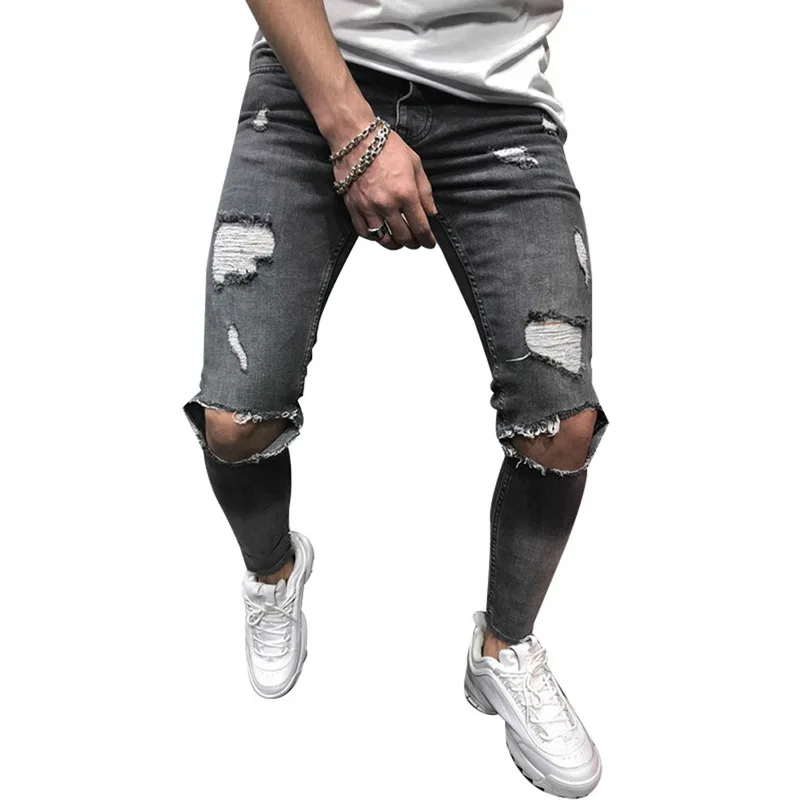 Laamei Skinny Pants Knee 2019 4xl Slim Fit Ripped Jeans Men Hi-street ...