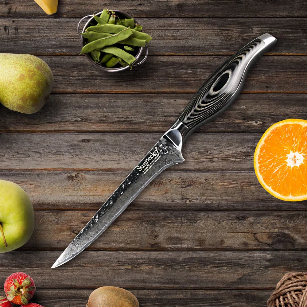 

SUNNECKO 6" inch Boning Knife Damascus Japanese VG10 Steel Blade Kitchen Knives Pakka Wood Handle Strong Hardness Cutter Knife