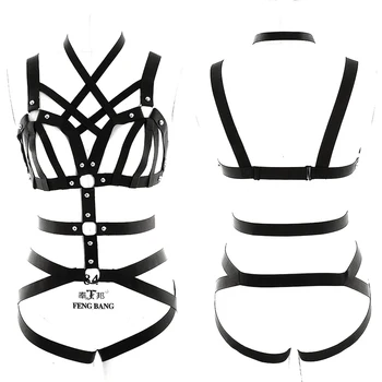 

Body Harness Set Belt Garter Black Sexy Bondage Hollow Bra for Women Elastic Goth Festival Rivet Halloween Dance Cosplay Wear