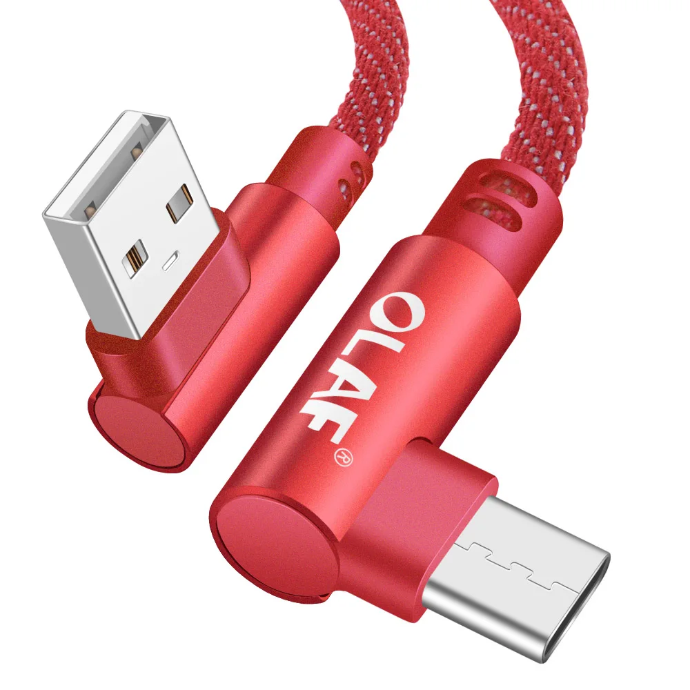 Олаф 1 м 2 м 90 градусов usb type C кабель для samsung S9 S10 Plus Быстрая зарядка type-c Micro USB кабель для iphone X Xs Max шнур для передачи данных - Цвет: Красный