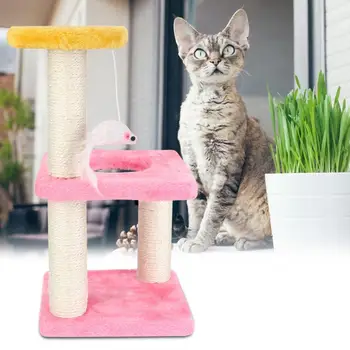 

New Arrival Pink Cute Three Pillar Three layer Hole Climbing Frame Pet Cat Tree Scratcher Play Toy Pet Scratchers Tools