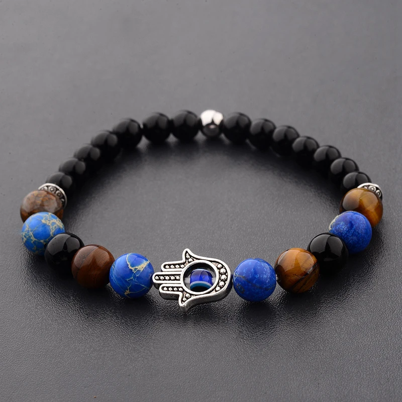

DOUVEI 10 Styles Design Hand Shape Imperial Stone Beads Bracelet For Women Evil Eye Bracelet Tiger Eye Stone Men Jewelry AB233