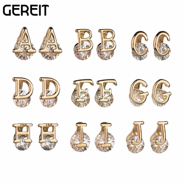 26 Initials Letters Personalized Korean Earrings Cubic Zirconia 26 Initials Letters Personalized Korean Earrings Cubic Zirconia Crystal Alphabet Gold Stud Women Men Kpop
