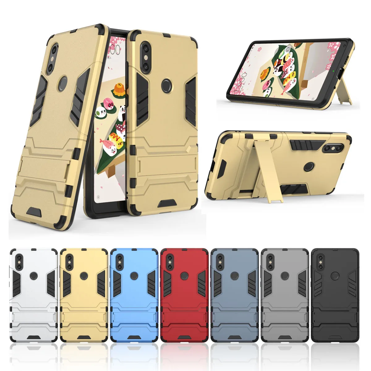 

Rugged Armor Phone Case For Xiaomi Mix3 Mix2s Mix2 Mix MAX3 MAX2 Slim Anti Fall silicone 2in1 Stand Holder Phone Back Cover Capa
