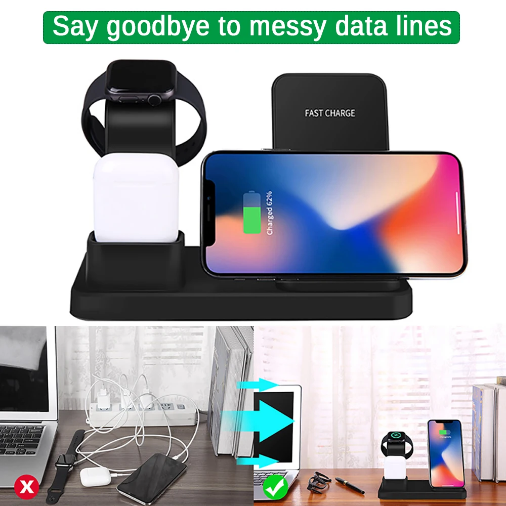 3 в 1 Беспроводная подставка для зарядного устройства iPhone AirPods Apple Watch док станция