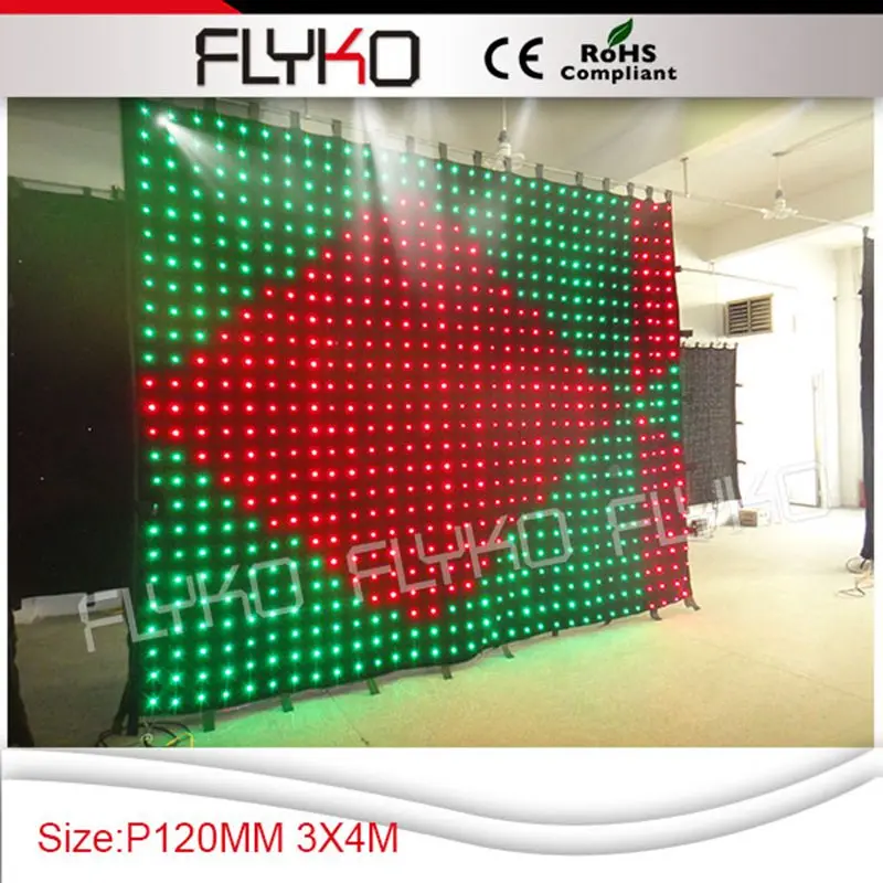 

Free shipping P120MM 10F*13F 3*4M LED Fabric DMX controller curtain with sound system
