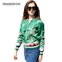 Весна Осень женские новые модные повседневные зеленые молнии бейсбольные куртки свободные тонкие цветочные вышитые женские короткие пальто LY166