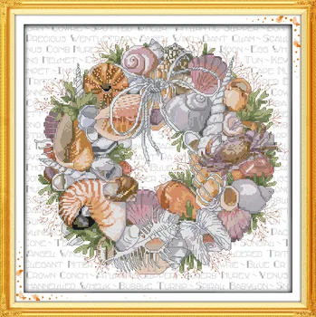 

The conch wreath Printed Canvas DMC Counted Cross Stitch Kits printed Cross-stitch set Embroidery Needlework
