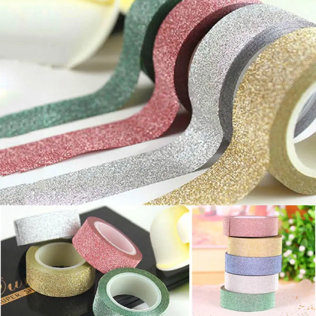 

3m Glitter Washi Sticky Paper Masking Adhesive Tape Label DIY Craft Decorative color sent by random
