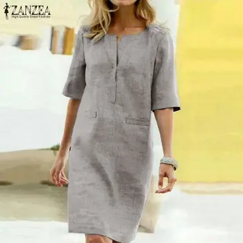 

Women's Dress 2020 Sundress Ladies Elegant Shirt Dress ZANZEA Womens Casual Robe Beach Party Femme Dresses Cotton Long Blouse