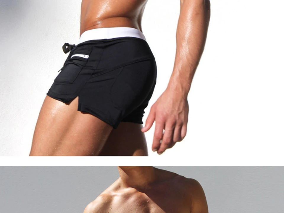 Мужские плавательные спортивные трусы с низкой талией Купальники Шорты передний карман сексуальные плюс размер спа пляжные брюки