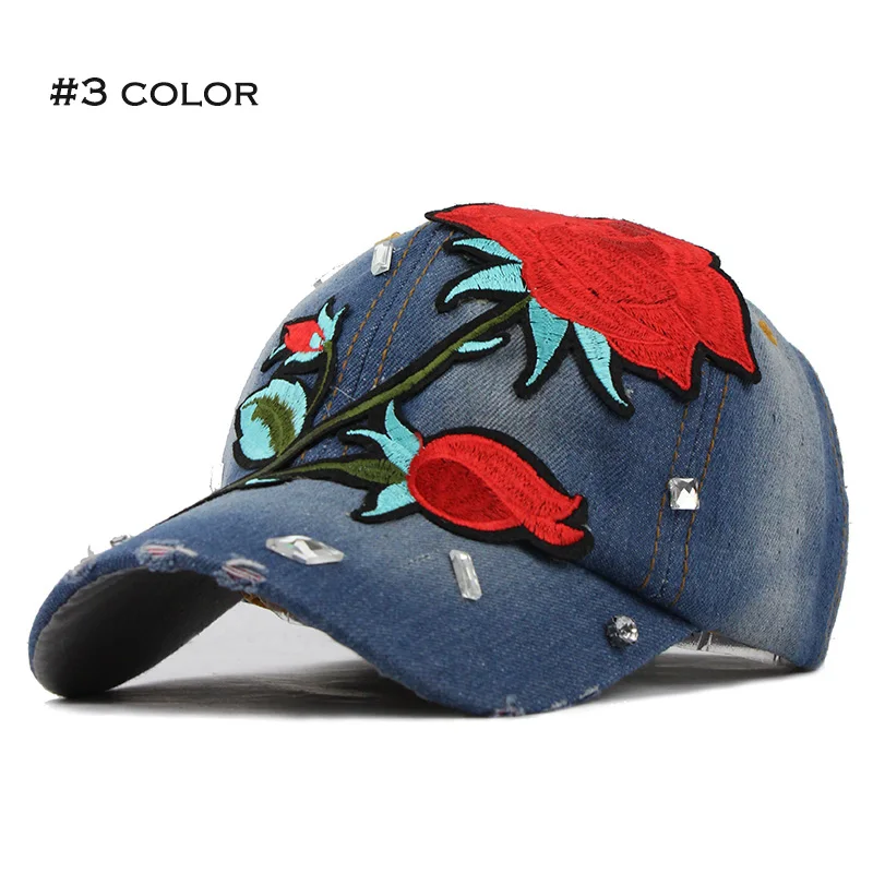 [FLB] не подведет вас осень роза цветок деним Бейсбол кепки шапки для женщин Женский папа шляпа высокое качество Snapback шапки джинсовая кепка - Цвет: F230 3 color