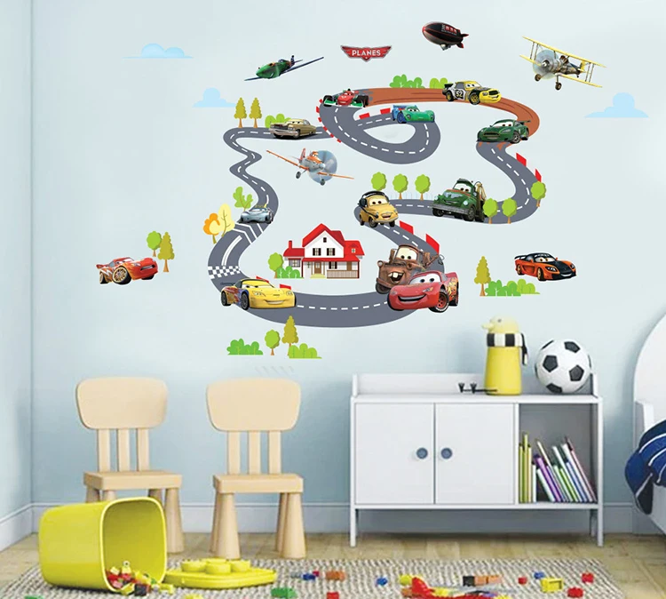 New car track large wall stickers cartoon kids rooms decor diy poster