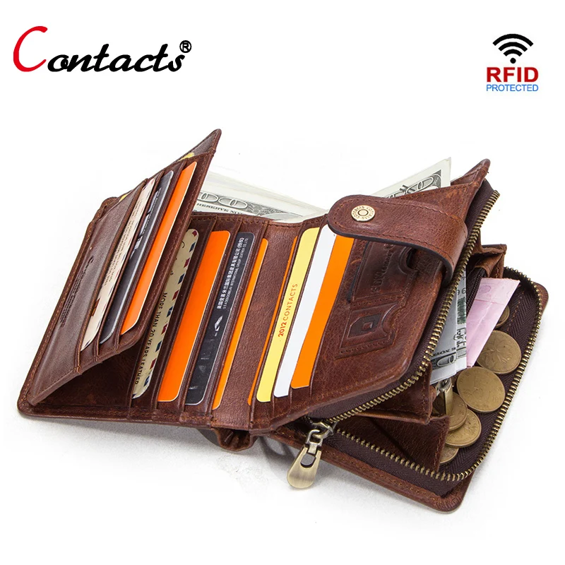 Kopen Contact s rfid kleine lederen portemonnee mannen portemonnee korte credit kaarthouder portemonnee leer echt walet mannen geldzak vintage