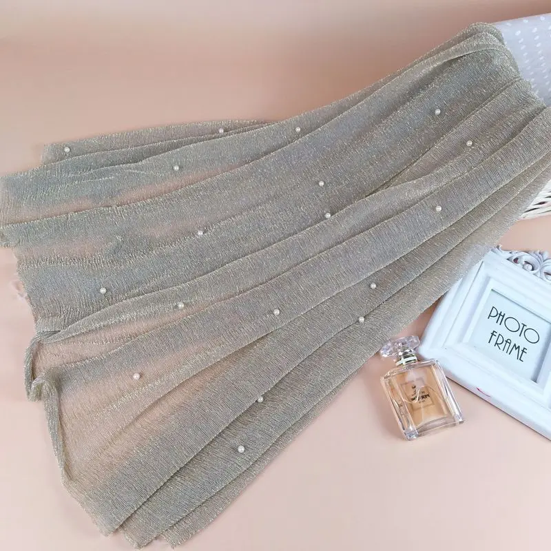 

Shiny Sparkling Elastic Yarn Pearls Muslim Hijabs Woman Shawl Wrap Hijab Scarf Wrinkle Head Scarf