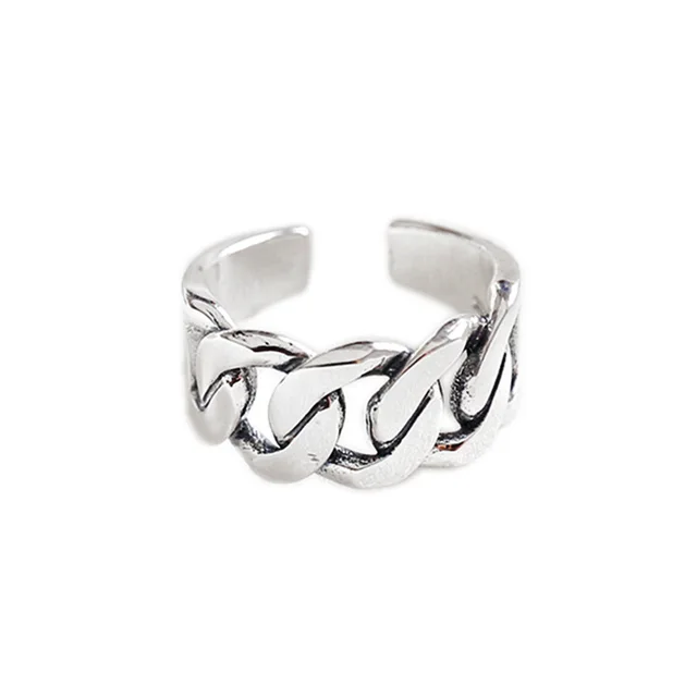 SHANICE Wide Antique Thai Silver 925 Sterling Silver Open Rings Flat Chain Adjustable Finger Rings Fashion Silver Jewelry