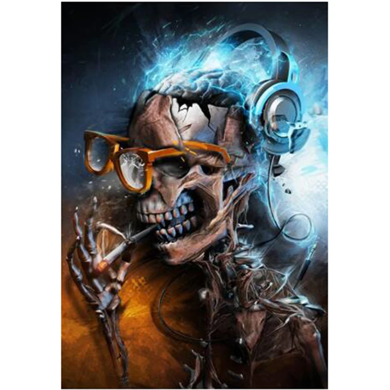 

5D DIY diamond painting Skeleton wearing glasses Cross stitch diamond circular embroidery full rhinestones pictures DA243