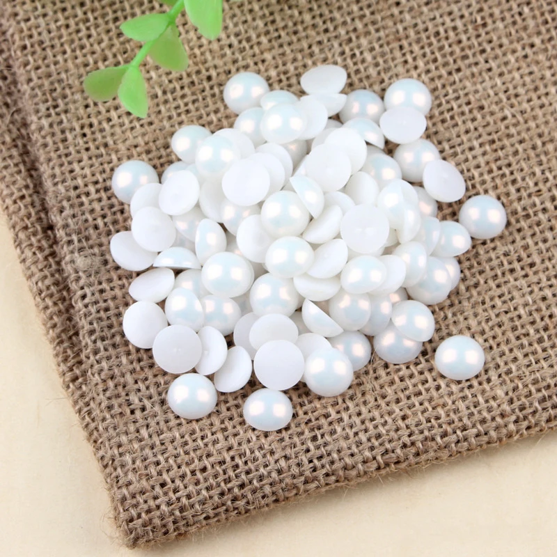 ABS Resin Dome Cabochons Imitation Pearl 10mm Round Flat Back Beads (4)