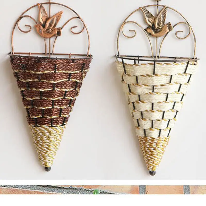 Cesta de flores de mimbre Natural colgante de pared maceta florero de ratán cesta Decoración Accesorios colgantes adornos