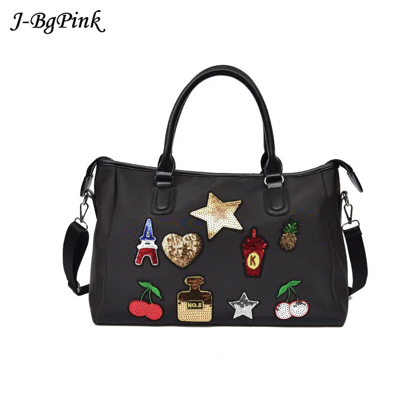 

2019 ladies traveling bag black blue sequins woman handbag shoulder bag portable ladies handbag weekend ladies waterproof wash