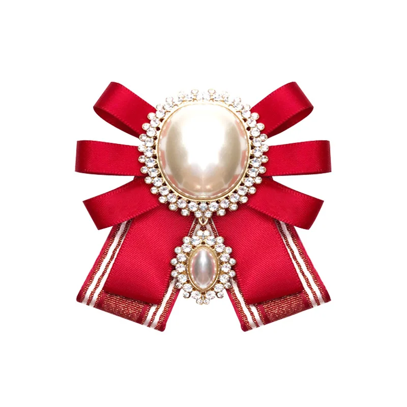 i-Remiel Fashion New Korean Pearl Bow Tie Brooch for Female Ancient Rhinestone Lapel Pin Badge Corsage Shirt Collar Accessories