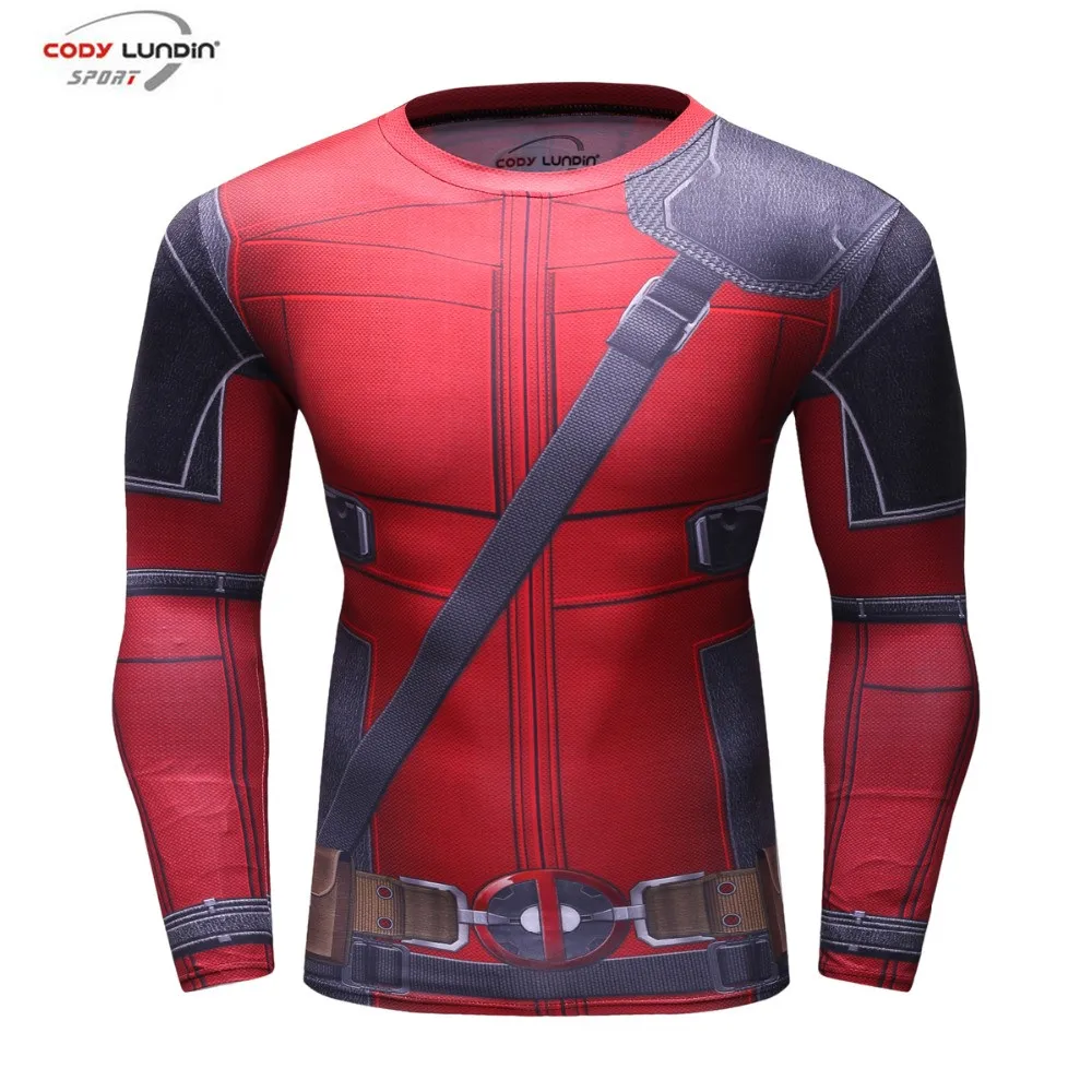 

Fun Deadpool 3D Printed Men's Cosplay Costume Display Long Sleeve Compression Shirt Male Tops Halloween Costumes For Men