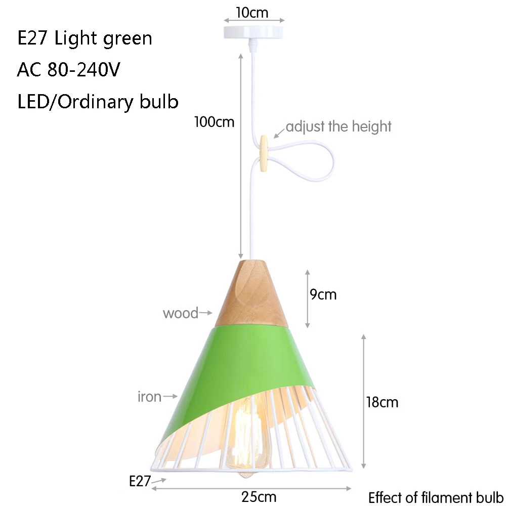 Современная железная деревянная окрашенная железная Минималистичная Подвесная лампа E27 220V светодиодный разноцветный кулон светильник для спальни фойе отельного бара