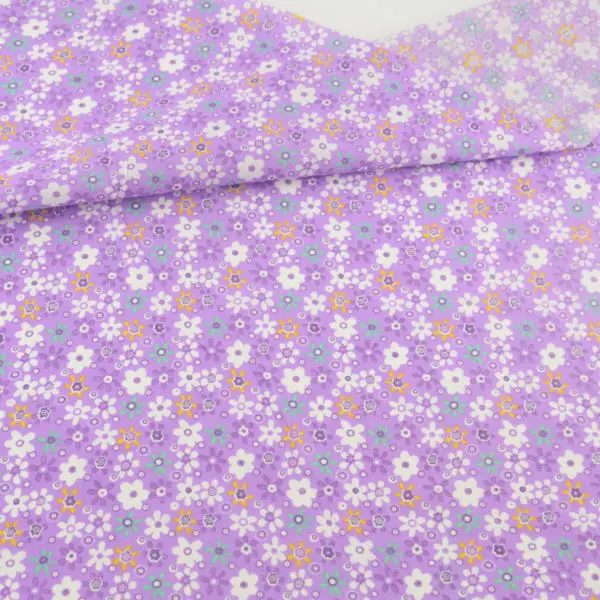 

White Flower Designs Purple Color Sewing Tissue Printed Cotton Fabric for Doll's Clothes Crafts Patchwork Beginner's Practice CM