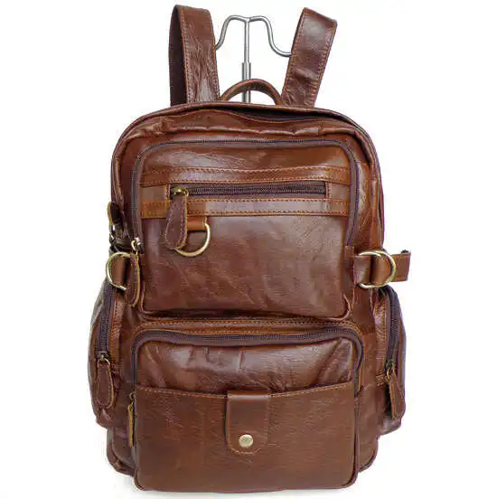 Мужской/женский винтажный Модный Рюкзак из натуральной кожи для 13,7 дюймового ноутбука с несколькими карманами, школьный рюкзак, сумка на плечо Mochila