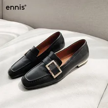 ENNIS/; модные лоферы на плоской подошве; водонепроницаемые мокасины из натуральной кожи; женская уличная Повседневная обувь; туфли на плоской подошве с квадратным носком и пряжкой; цвет белый, черный; C9109