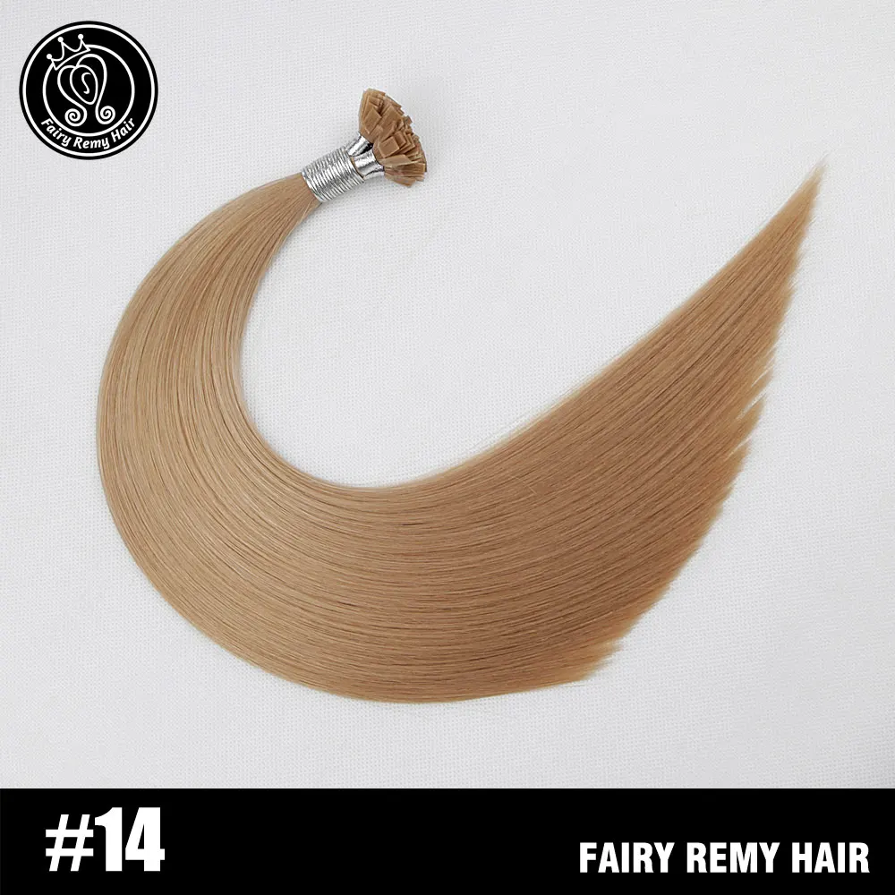 Фея remy волосы 2" Remy Кератиновый плоский кончик человеческие волосы для наращивания блонд цвет прямые капсулы Предварительно Связанные волосы для наращивания натуральный - Цвет: #14