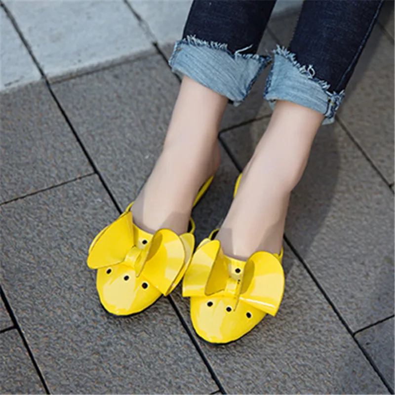 Summer Elegant Dot Green Slides Shoes Dot Bow Pointed Toe Fashion Patent Leather Womens Slipper