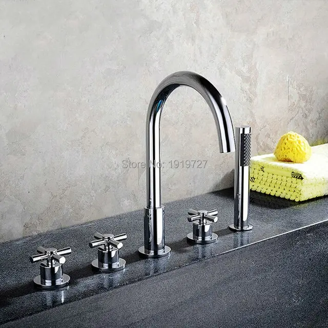 Bathroom Bathtub Mixer With Pull Out Hand Held Shower Head Chrome