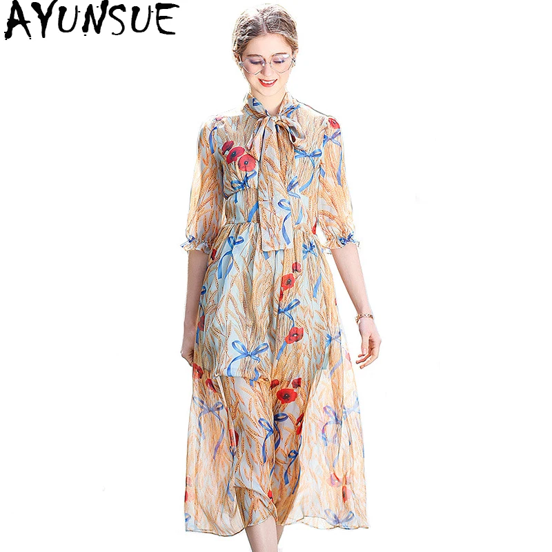 AYUNSUE весна лето женское длинное платье из шифона с принтом элегантное платье макси Вечерние платья для женщин сексуальное Vestidos H8618003
