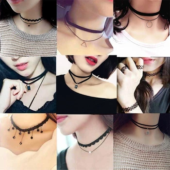 

ZRHUA Choker Necklace Black Lace Velvet Strip Woman Collar Party Jewelry Neck Accessories Gold Silver Color Chain Necklaces