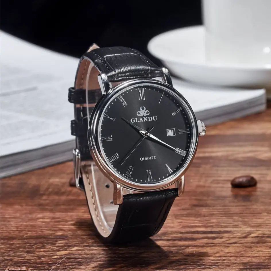 

2019 Fashion Stainless Steel Wristwatch Men Watch Leather Quartz Men's Watch Complete Calendar Watches Clock