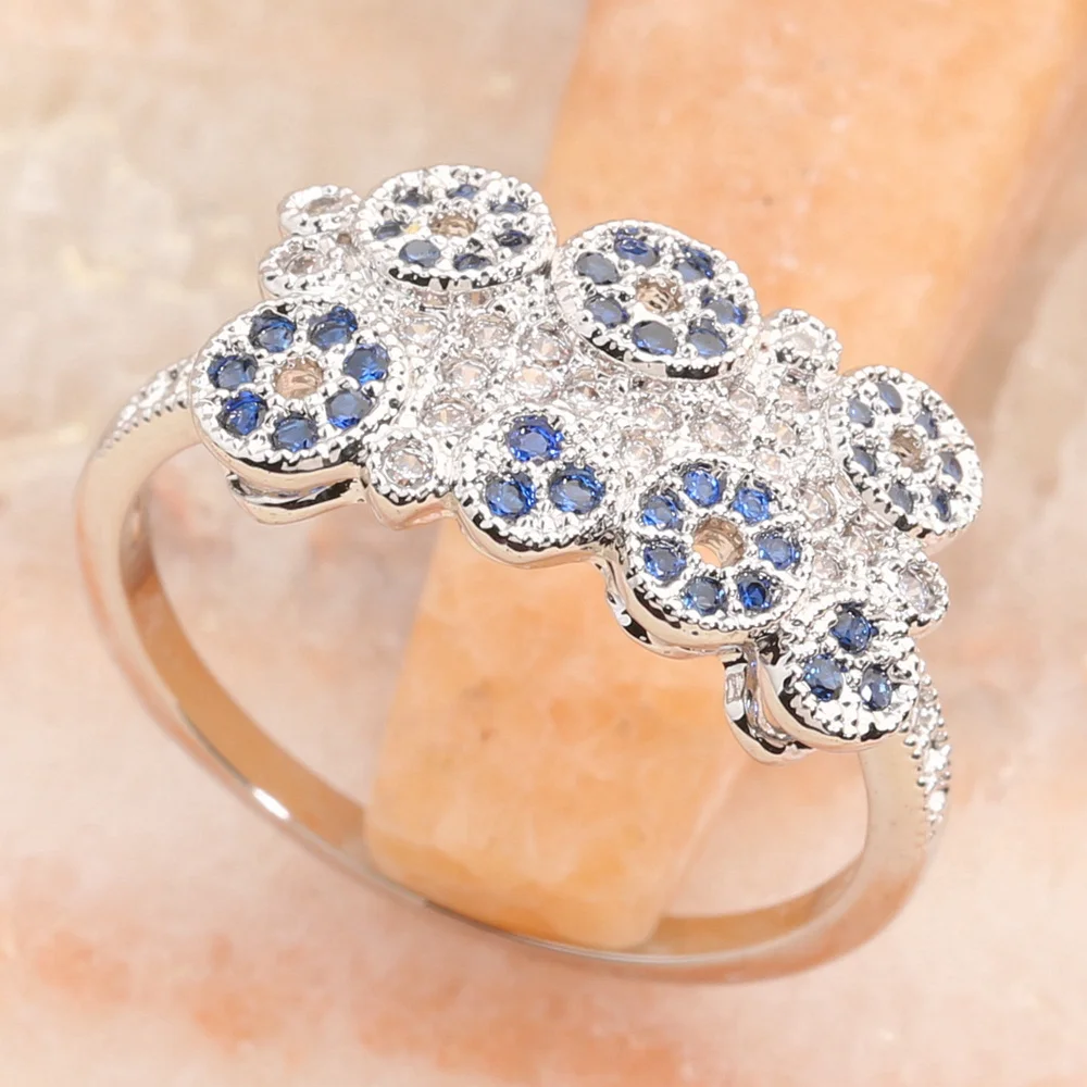 

Enchase Micro inlays Blue Stone 2*2mm Semi-precious Stone Silver Cool For Women Ring Q2558