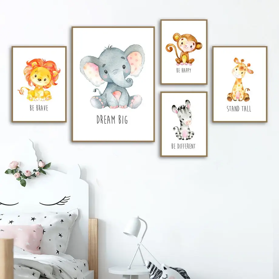 

Lion Monkey Elephant Giraffe Nursery Nordic Posters And Prints Wall Art Canvas Painting Wall Pictures Girl Boy Kids Room Decor