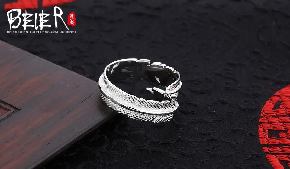Beier new store100% серебро 925 пробы кольцо с перьями для женщин/мужчин большой/маленький Высокое качество Открытые Свадебные ювелирные изделия BR-SR011