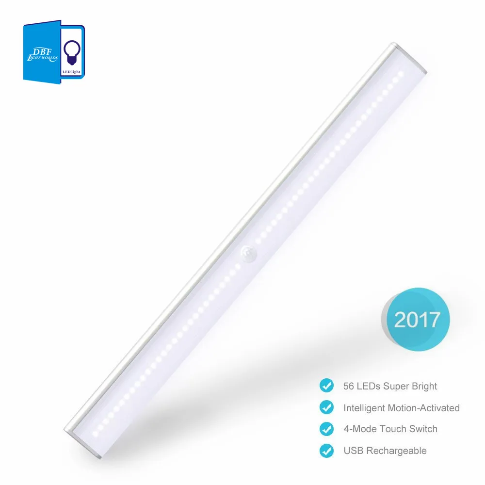 56LEDs Rechargeable PIR Motion Sensor LED Night Light Lamp For Hallway