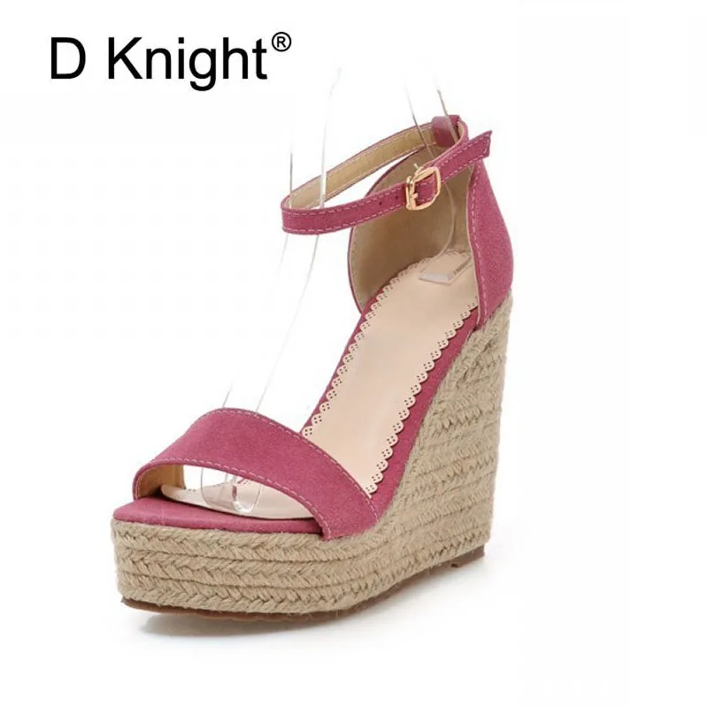 

Ladies Casual Platform High Heels Wedge Sandals New Concise Ankle Strap Rome Sandals For Women Elegant Straw Braid Female Wedges