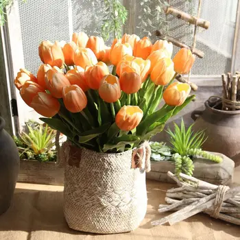 

10PCS Artificial Tulips Flower for Spring Home Wedding Decoration Flores Cheap PU Fake Flowers Artificiales White Tulip
