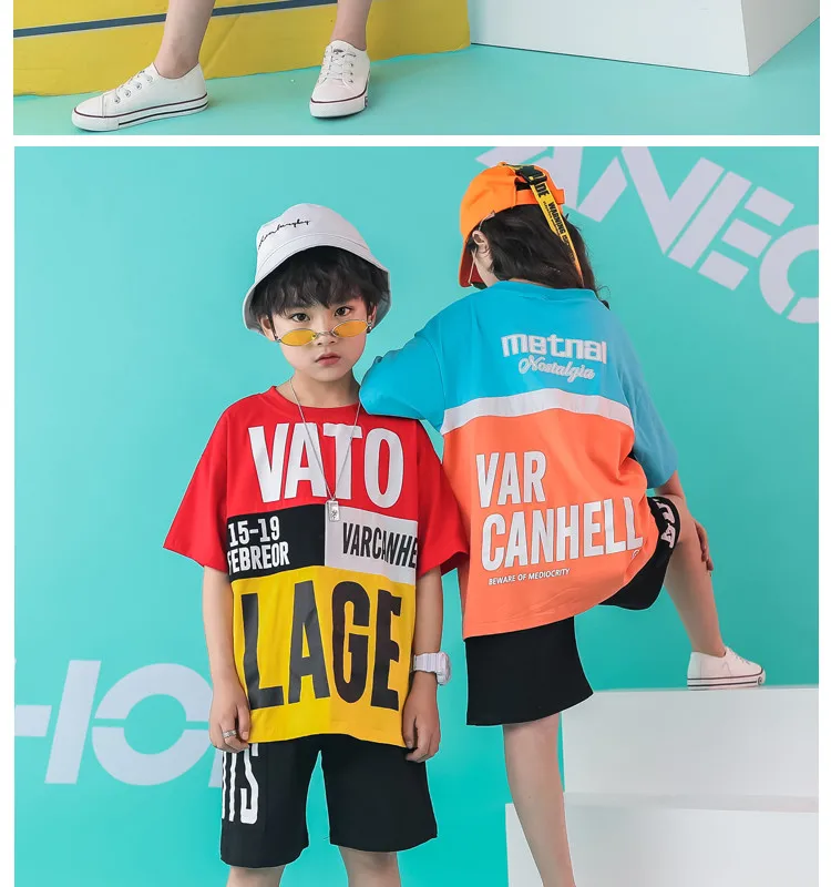 Summer 2019 baby girls Boys clothing set 6 8 10 12 14 Years hiphop tshirt pants kids jazz dance costumes toddler outfits 140 160 (2)